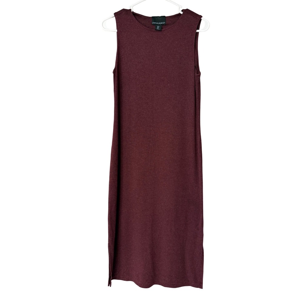Cynthia Rowley Womens Sleeveless Burgundy Knit Midi Dress Side Slits Size Small